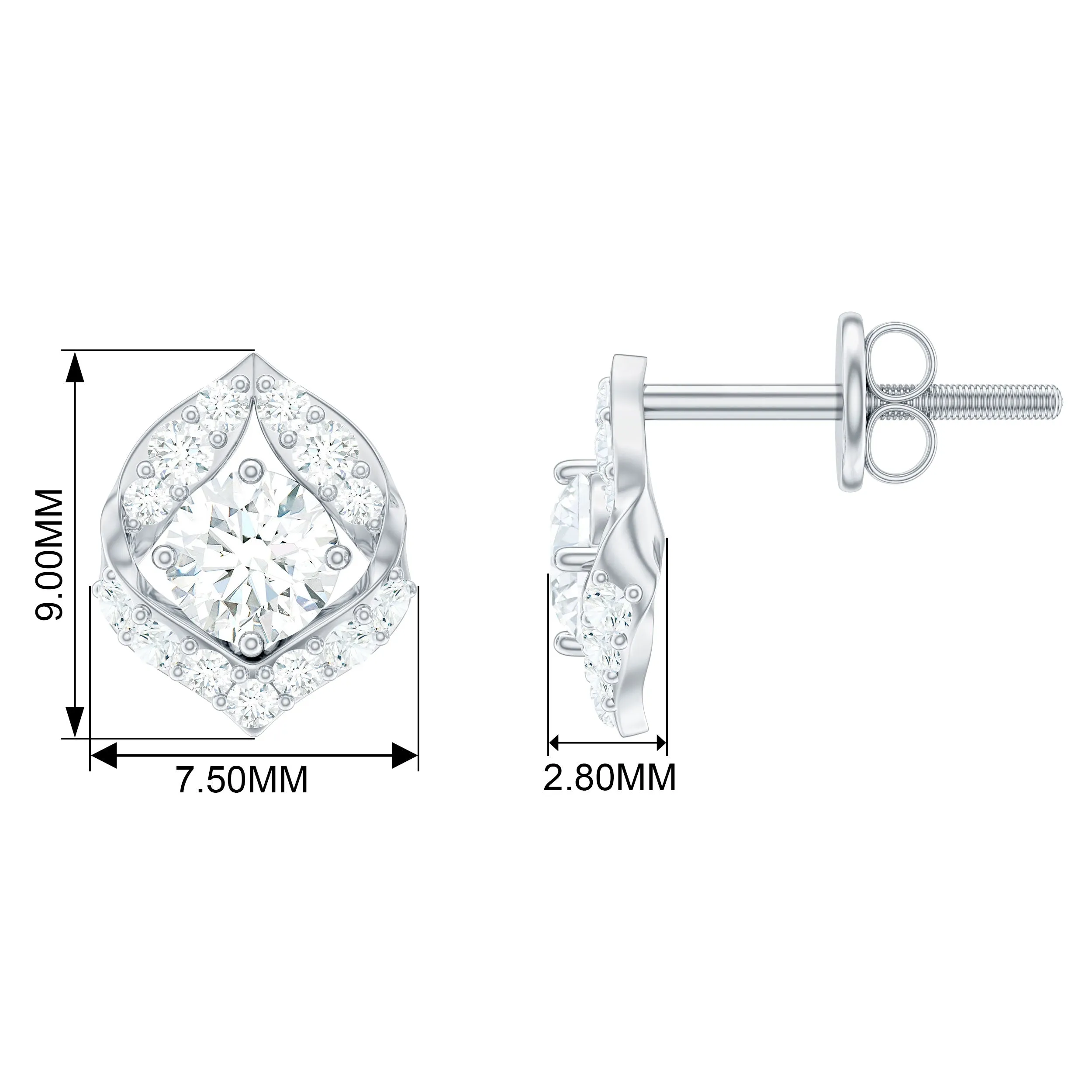 1 CT Moissanite Petal Stud Earrings with Screw Back
