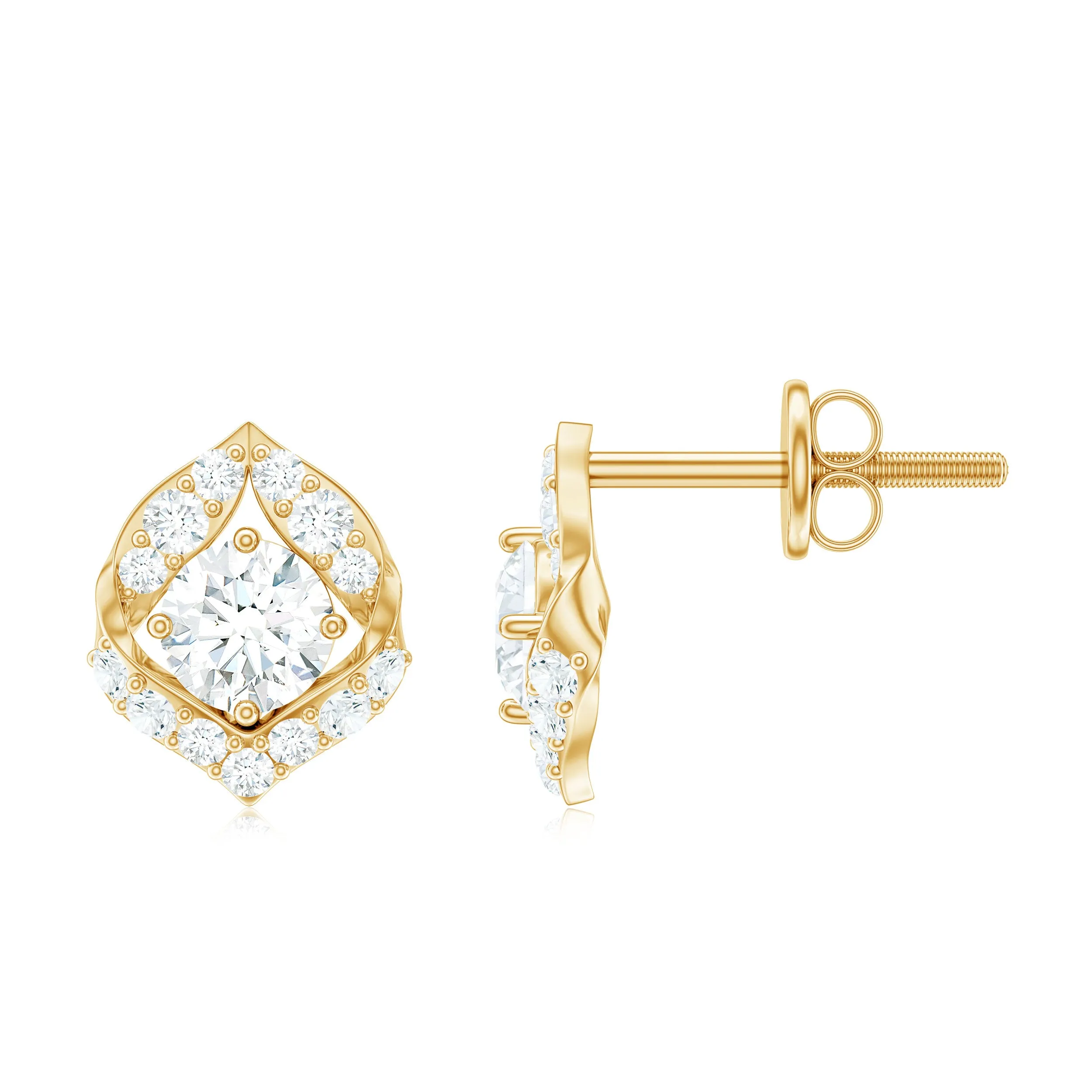 1 CT Moissanite Petal Stud Earrings with Screw Back