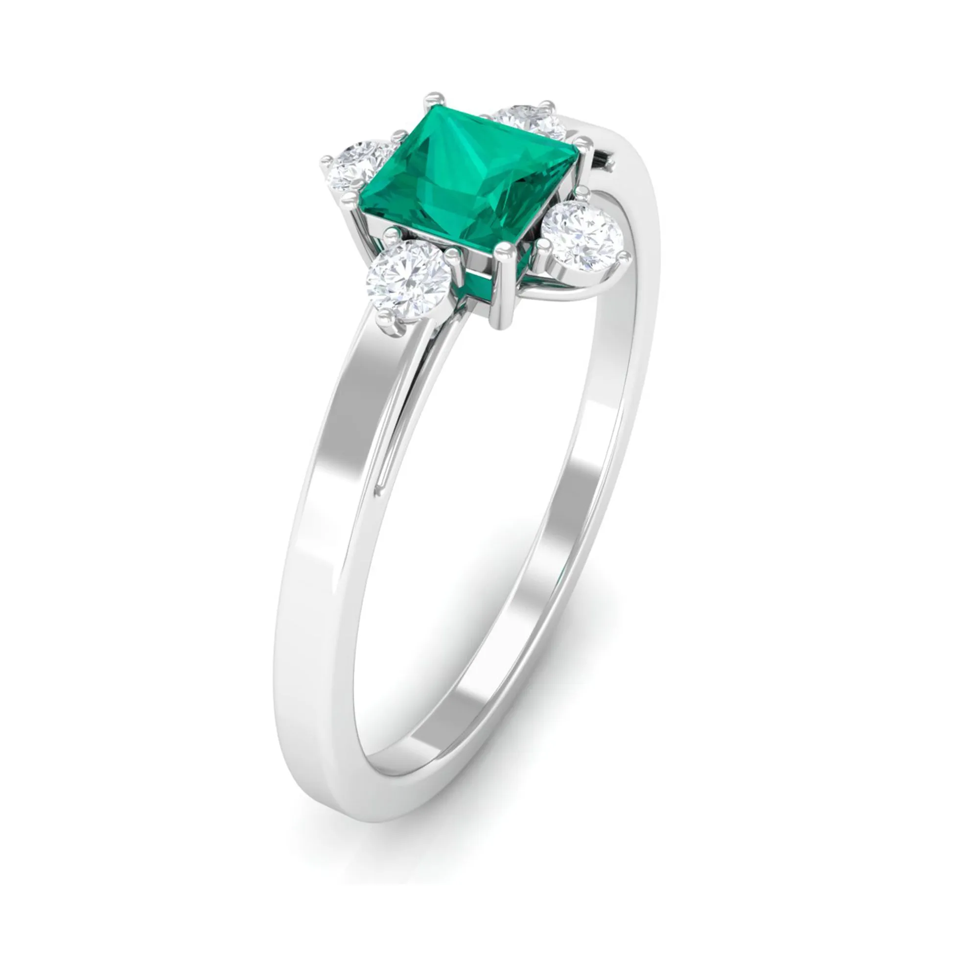 1/2 CT Princess Cut Emerald Minimal Ring with Diamond