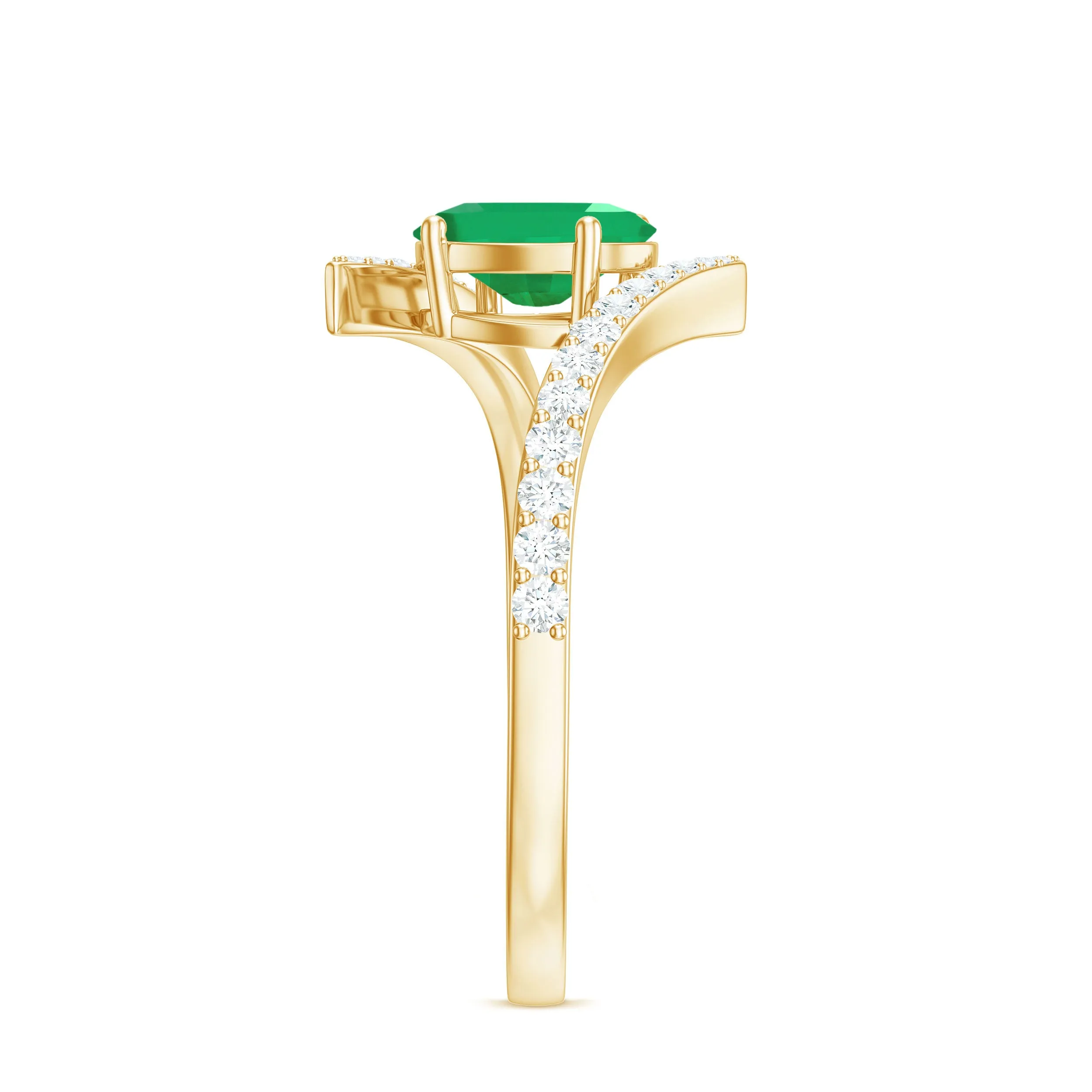 1.25 CT Oval Emerald Solitaire Bypass Ring with Diamond