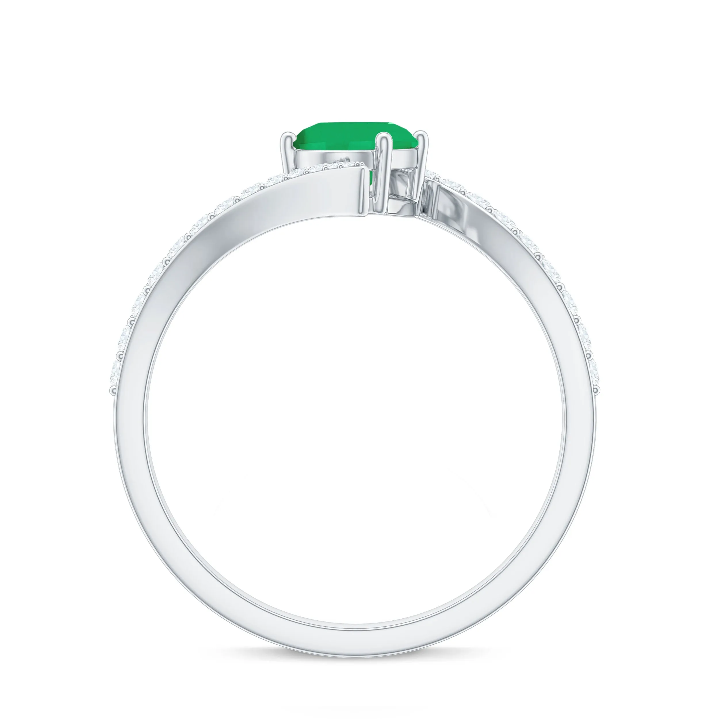 1.25 CT Oval Emerald Solitaire Bypass Ring with Diamond