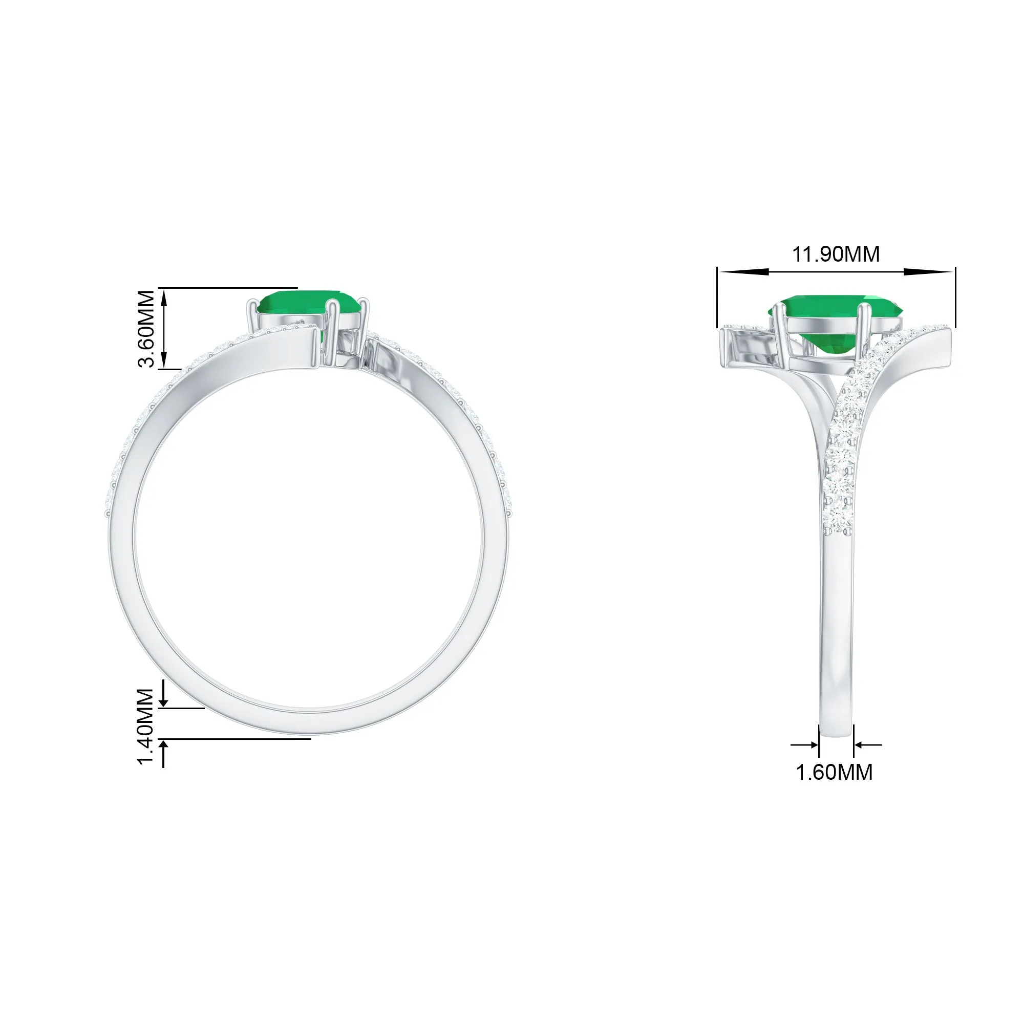 1.25 CT Oval Emerald Solitaire Bypass Ring with Diamond