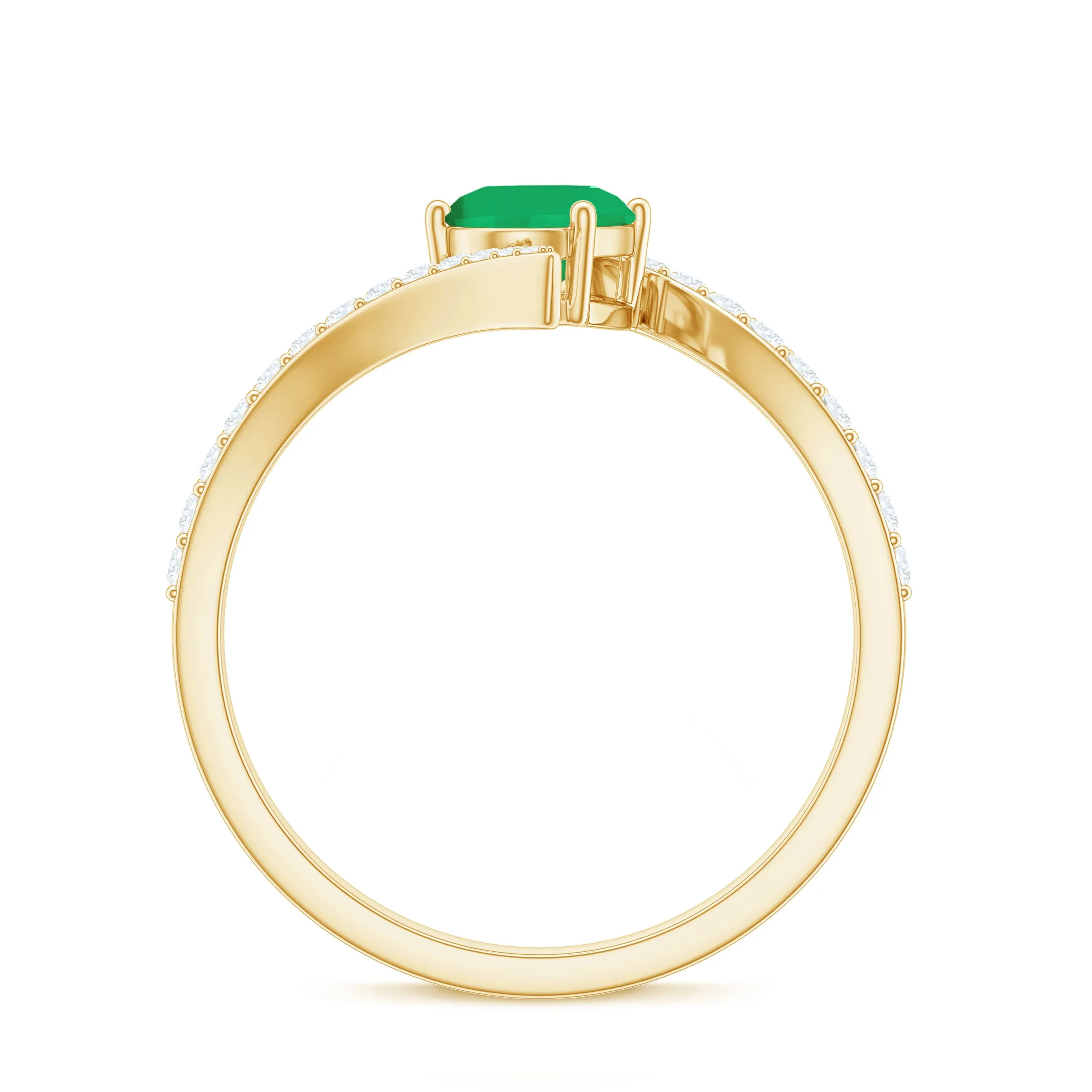 1.25 CT Oval Emerald Solitaire Bypass Ring with Diamond