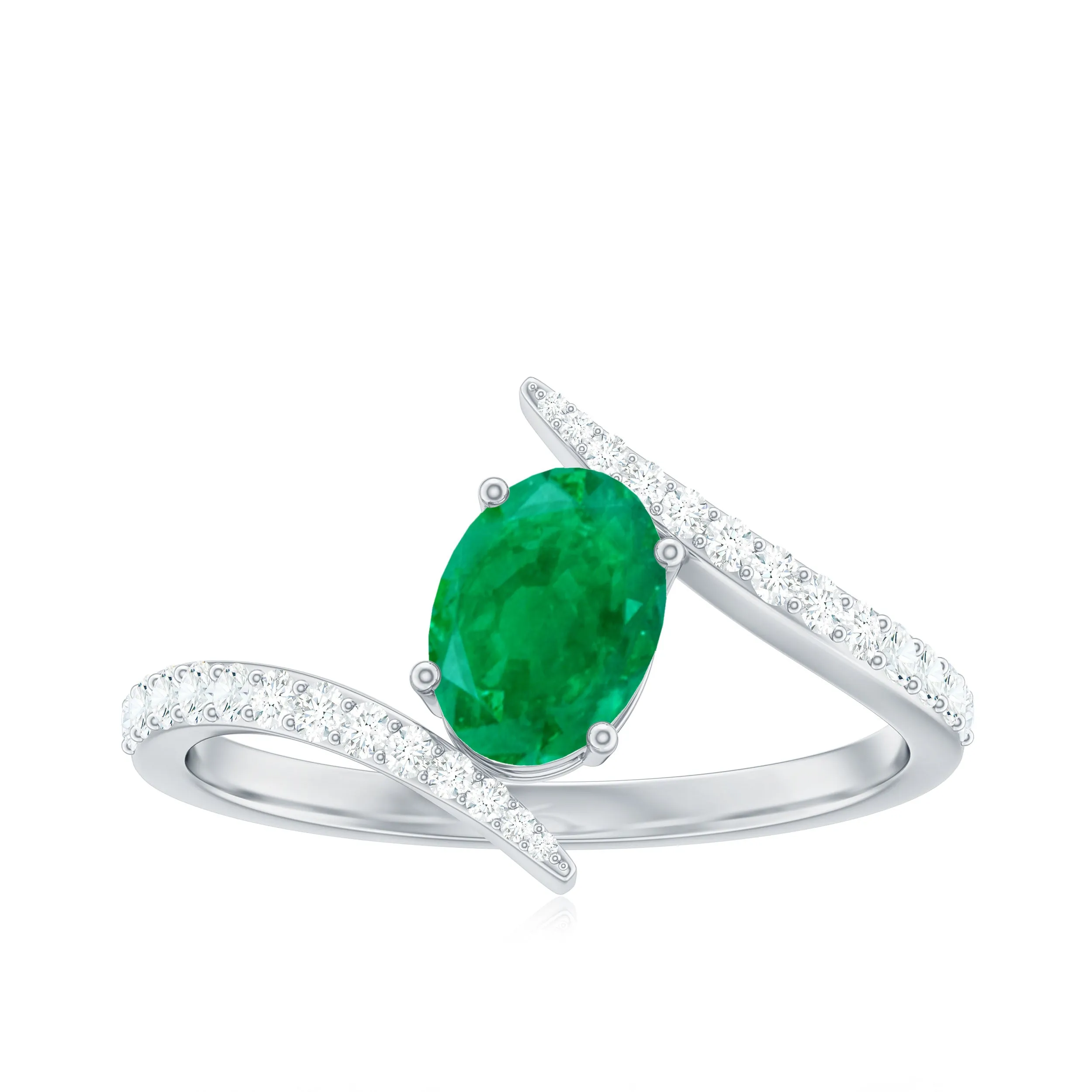 1.25 CT Oval Emerald Solitaire Bypass Ring with Diamond