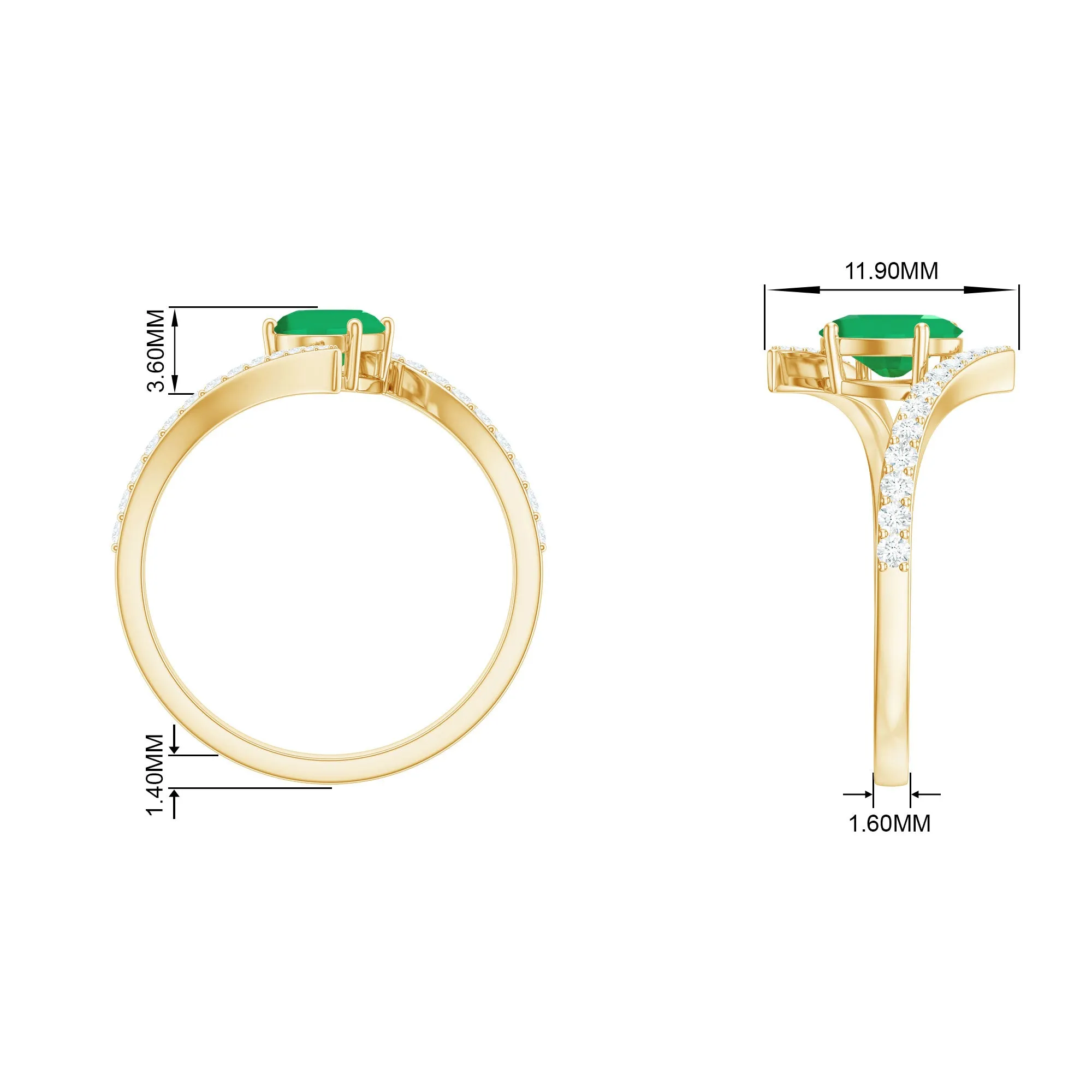 1.25 CT Oval Emerald Solitaire Bypass Ring with Diamond