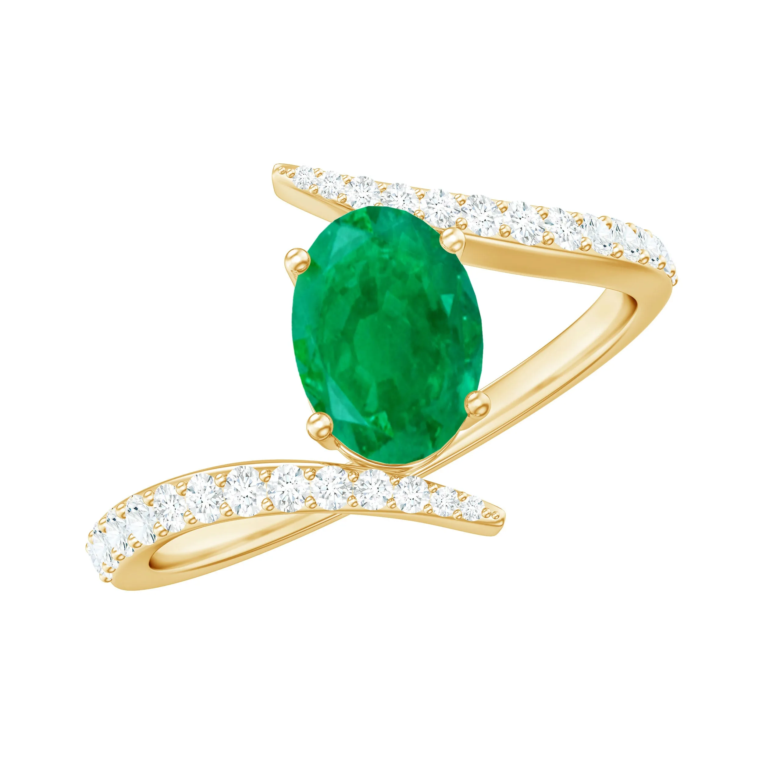 1.25 CT Oval Emerald Solitaire Bypass Ring with Diamond