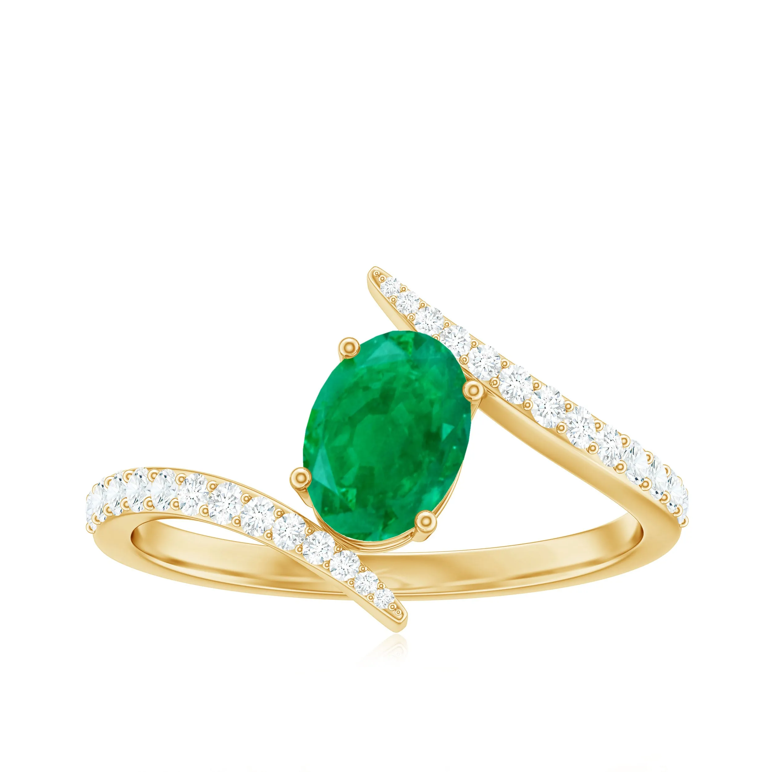 1.25 CT Oval Emerald Solitaire Bypass Ring with Diamond