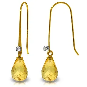 1.38 Carat 14K Solid Yellow Gold Fish Hook Earrings Diamond Citrine 1.38 Carat 14K Solid Yellow Gold Fish Hook Earrings Diamond Citrine