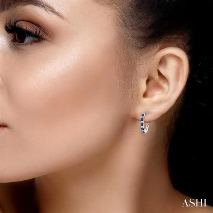 1/4 ctw Oval Cut 4X3MM Sapphire and Round Cut Diamond Precious Hoop Earring in 14K White Gold