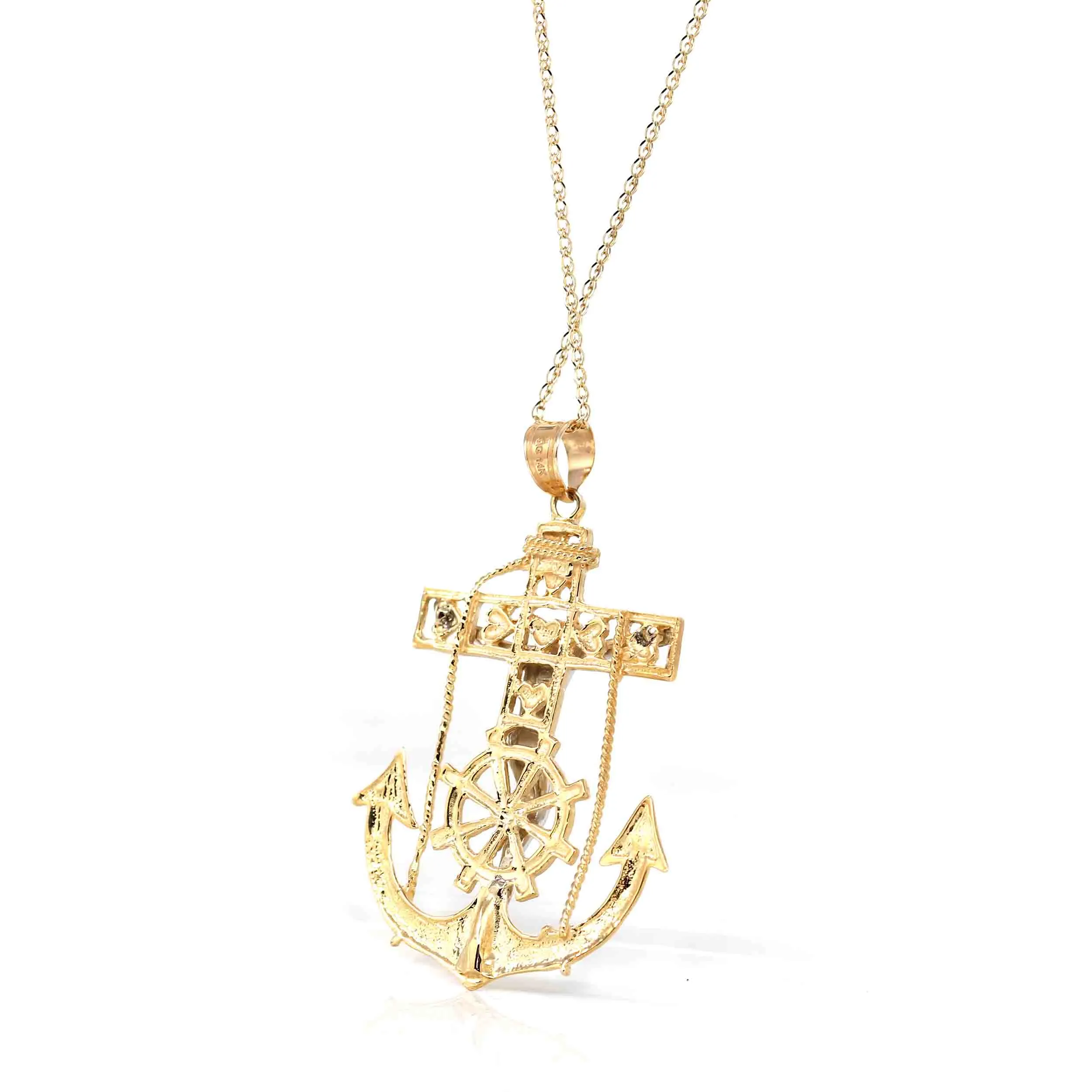 14K 2 Tone Gold Anchor Crucifix Pendant