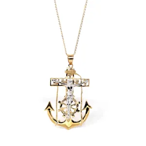 14K 2 Tone Gold Anchor Crucifix Pendant