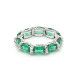 14K or 18K Gold Oval East West Emerald and Pave 360 Diamond Eternity Band
