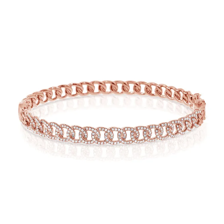 14K Rose Gold Diamond Curb Link Bangle