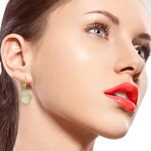 14K Solid Yellow Gold Leverback Checkerboard Cut Round Rose Quartz Earrings