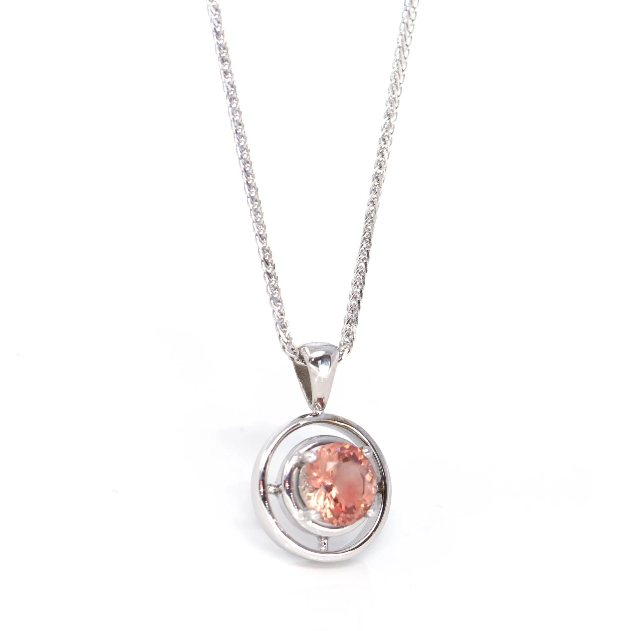 14k White Gold Genuine A Royal Oregon Red Sunstone Pendant Necklace