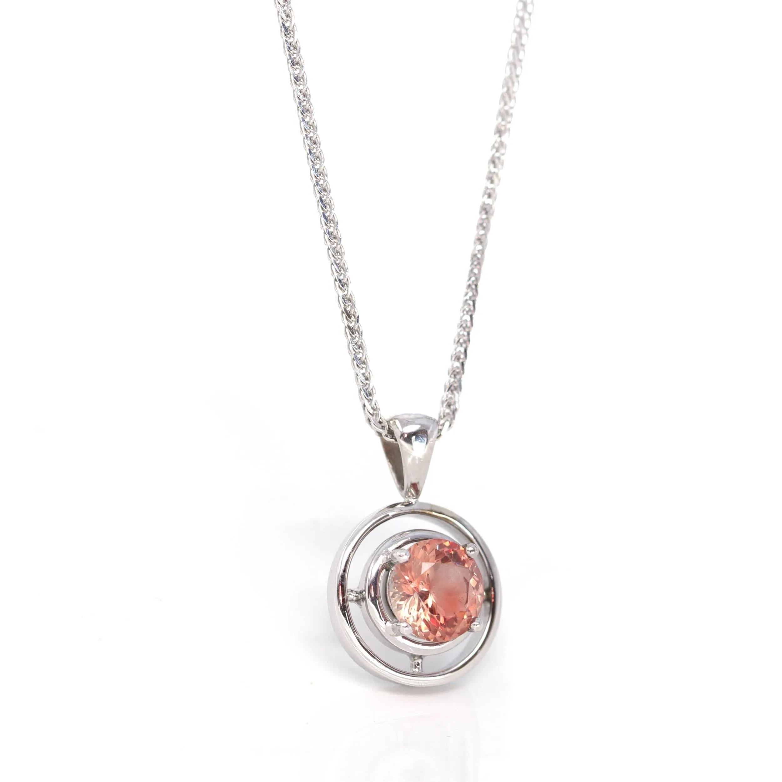14k White Gold Genuine A Royal Oregon Red Sunstone Pendant Necklace