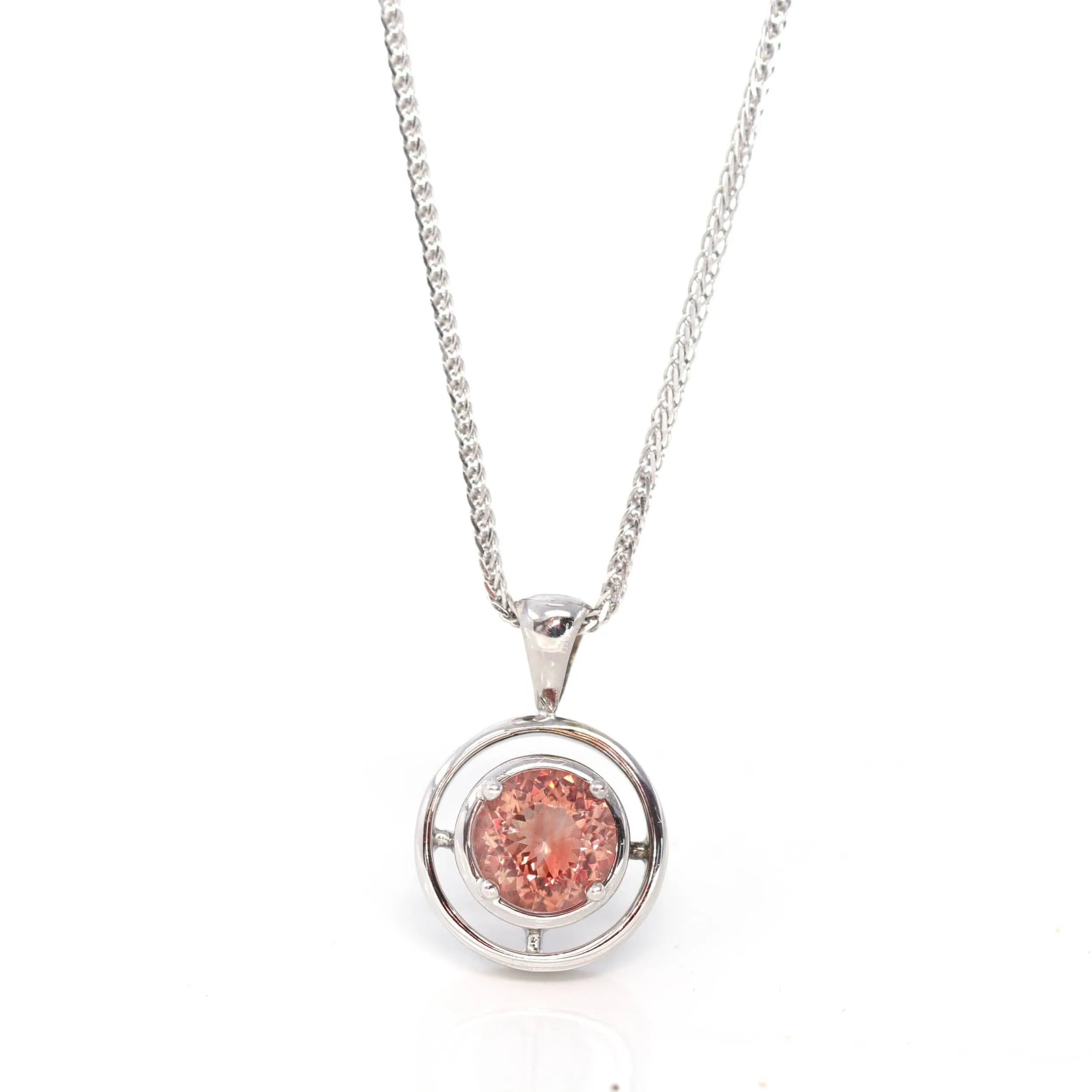 14k White Gold Genuine A Royal Oregon Red Sunstone Pendant Necklace