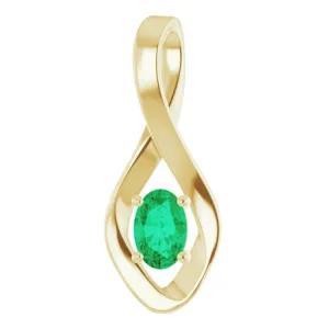 14K Yellow 6x4 mm Oval Natural Emerald Pendant