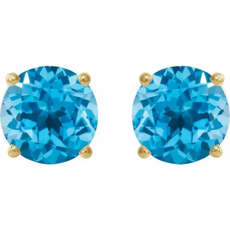 14K Yellow 7 mm Natural Swiss Blue Topaz Stud Earrings