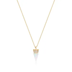 14K Yellow Gold Cone Shaped Opal & Lab Diamond Necklace by Aurelie Gi