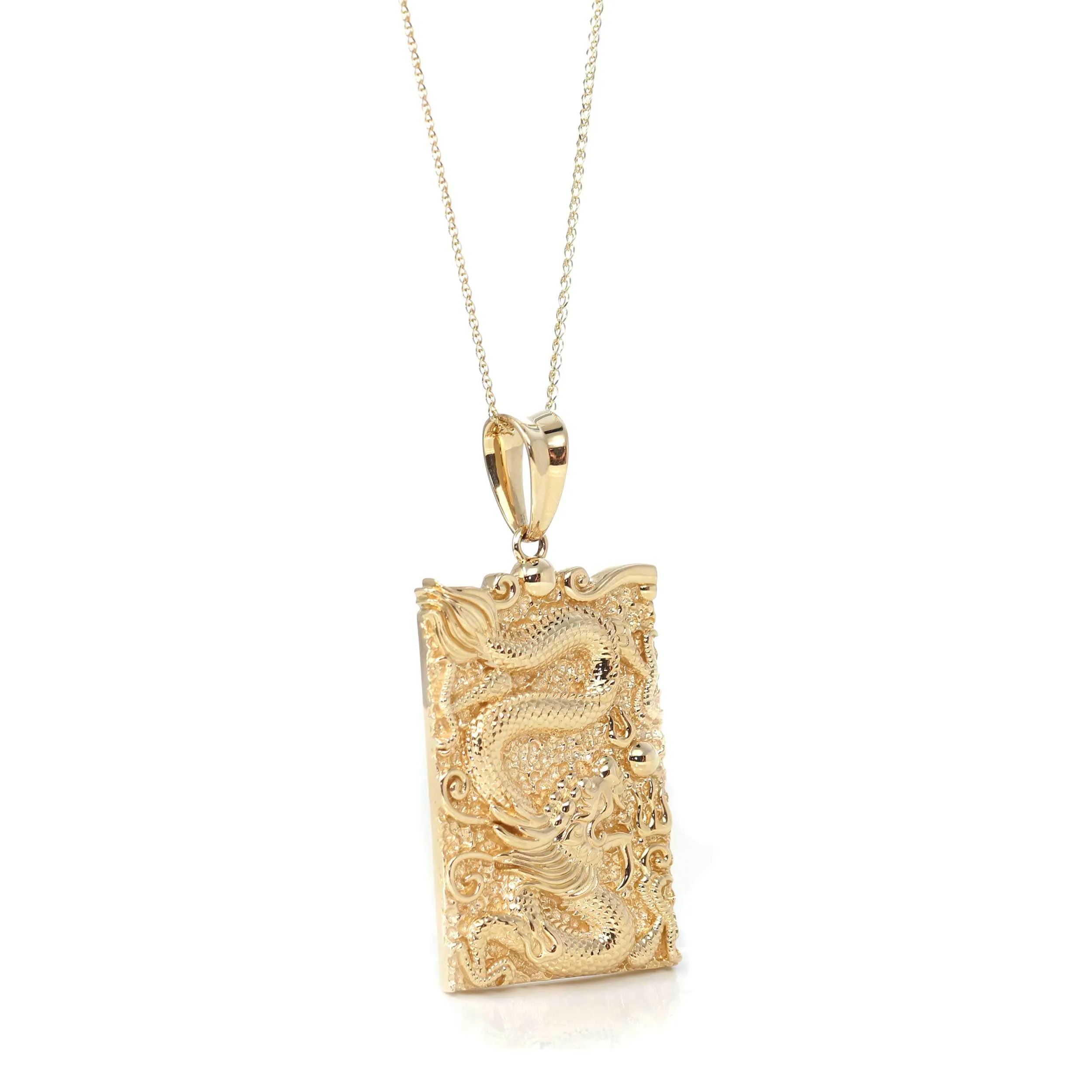 14k Yellow Gold Dragon Pendant Necklace