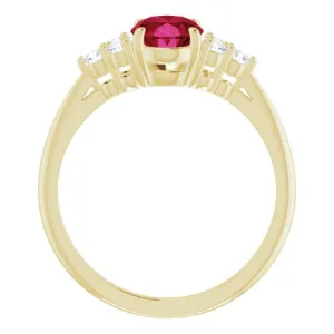 14K Yellow Lab-Grown Ruby & 1/6 CTW Natural Diamond Ring