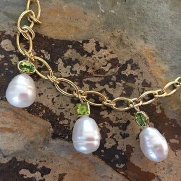 14KT Yellow Gold Peridot   Paspaley South Sea Pearl Charm Bracelet