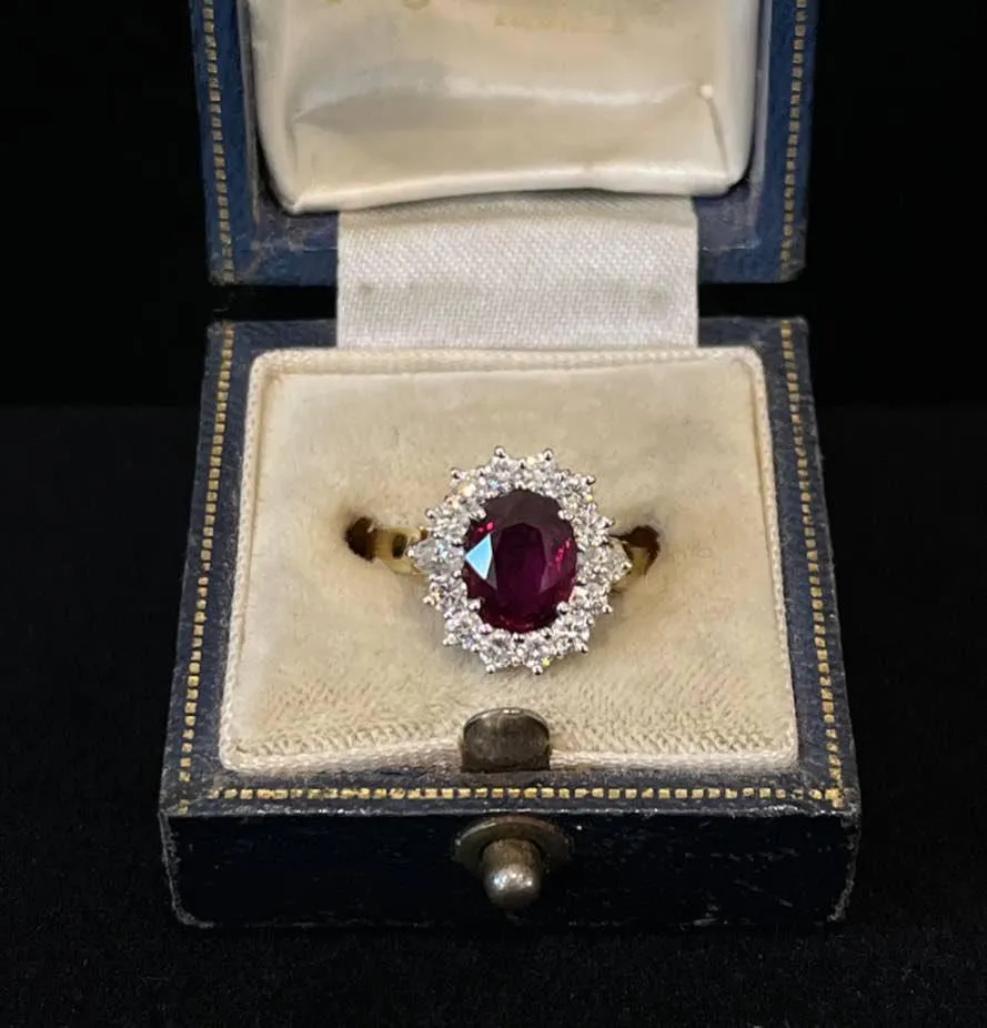 1.79ct Ruby and Diamond Oval Cluster Ring