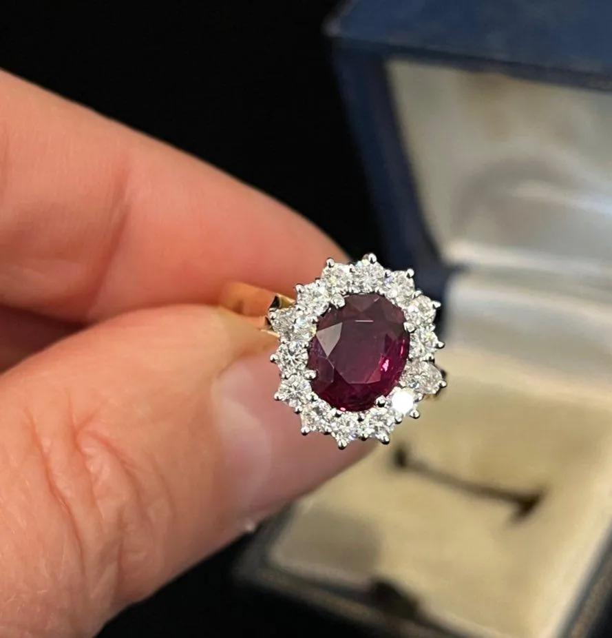 1.79ct Ruby and Diamond Oval Cluster Ring