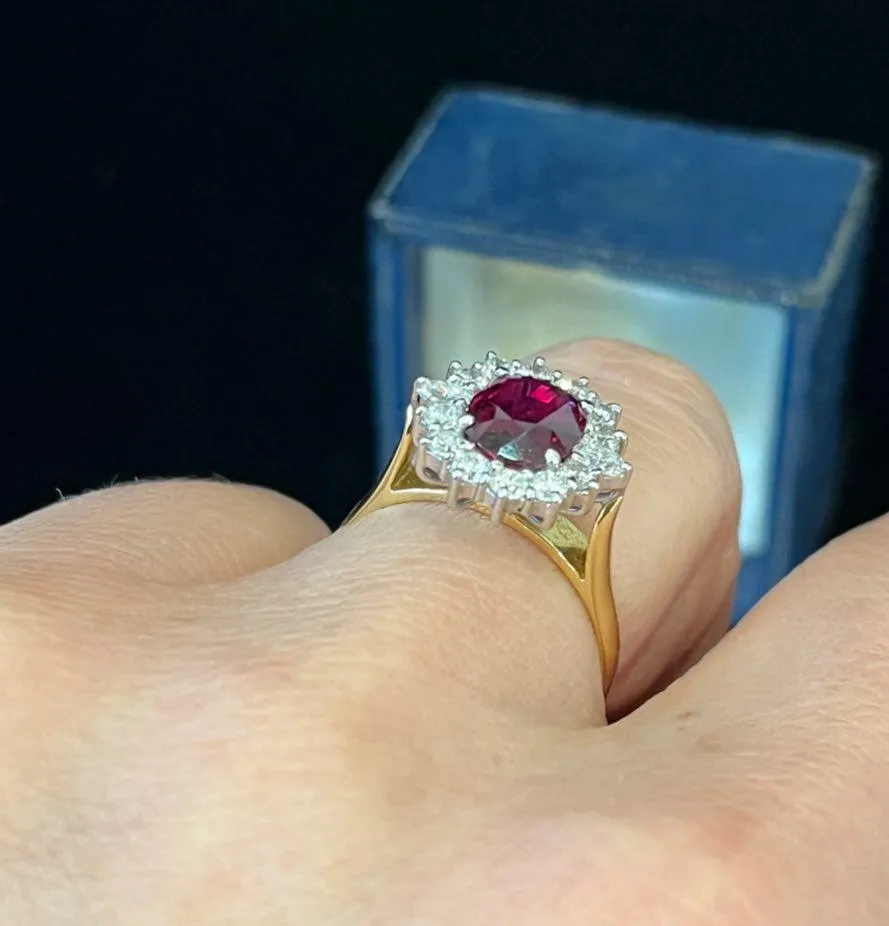 1.79ct Ruby and Diamond Oval Cluster Ring