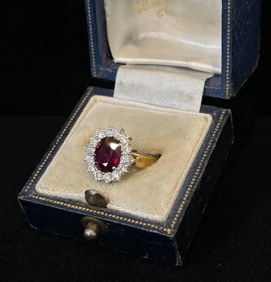 1.79ct Ruby and Diamond Oval Cluster Ring