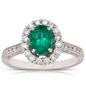 18ct White Gold 1.00ct Emerald & Diamond Ring
