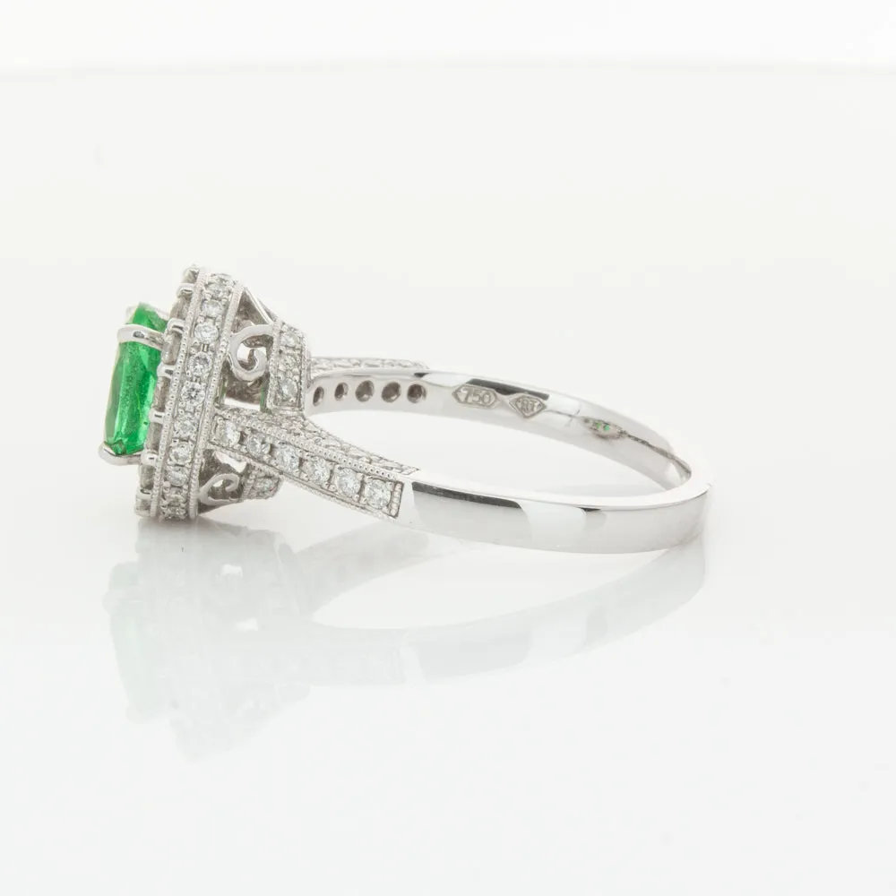 18ct White Gold 1.00ct Emerald & Diamond Ring