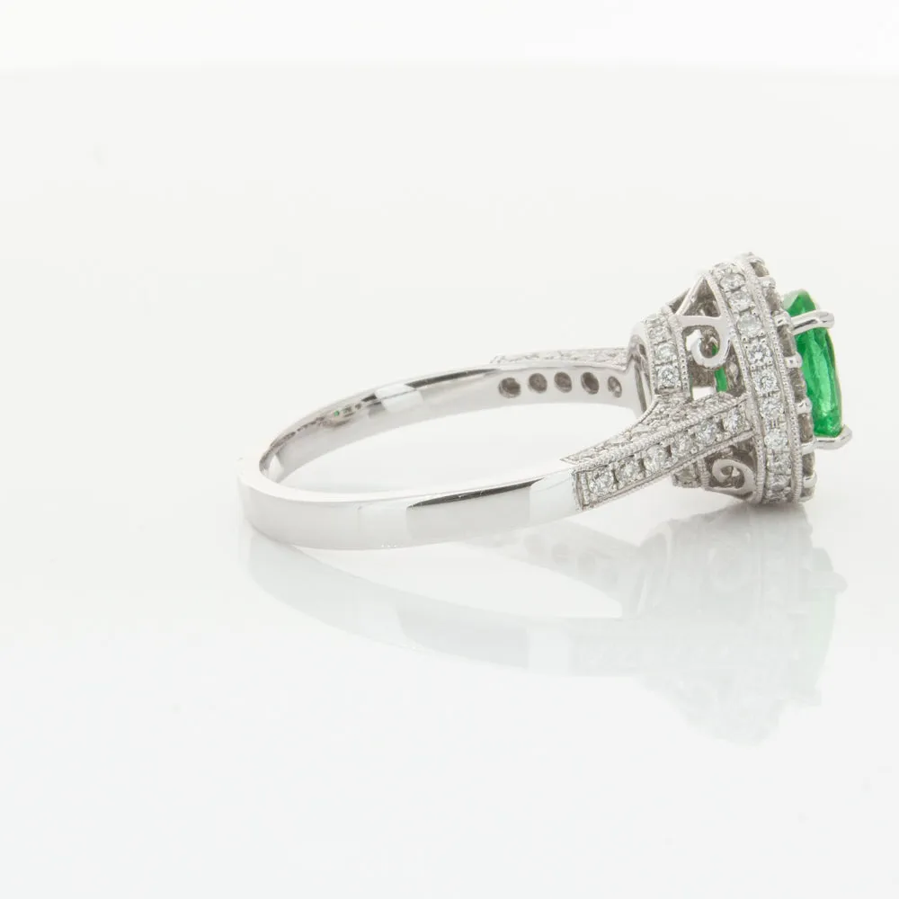 18ct White Gold 1.00ct Emerald & Diamond Ring