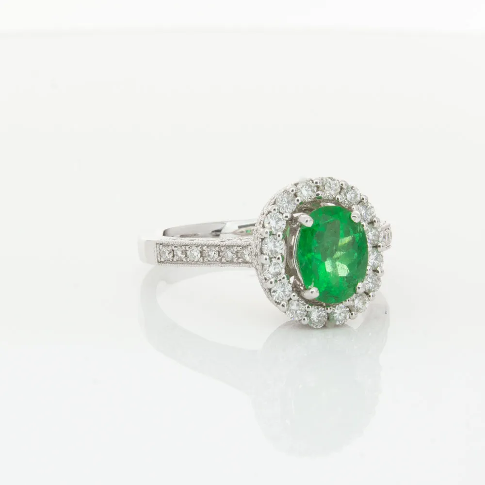 18ct White Gold 1.00ct Emerald & Diamond Ring