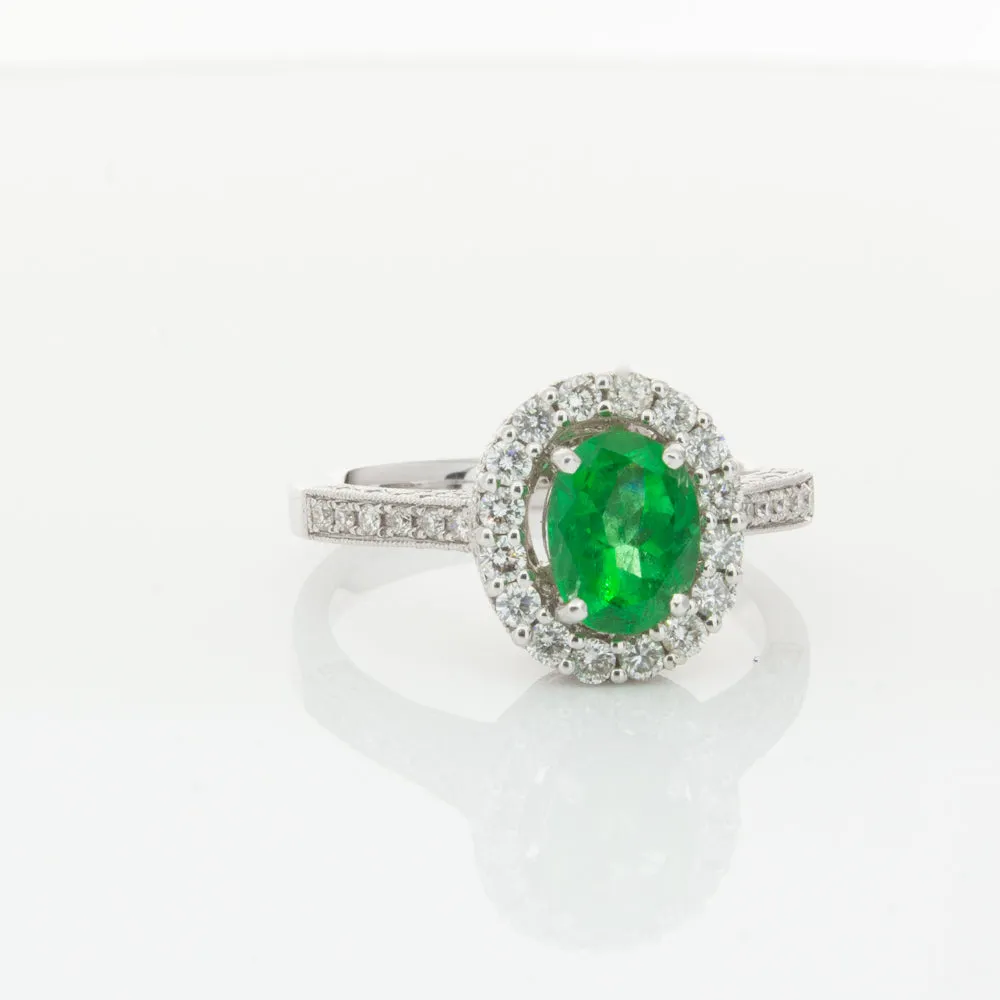 18ct White Gold 1.00ct Emerald & Diamond Ring