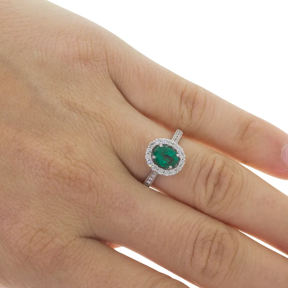 18ct White Gold 1.00ct Emerald & Diamond Ring