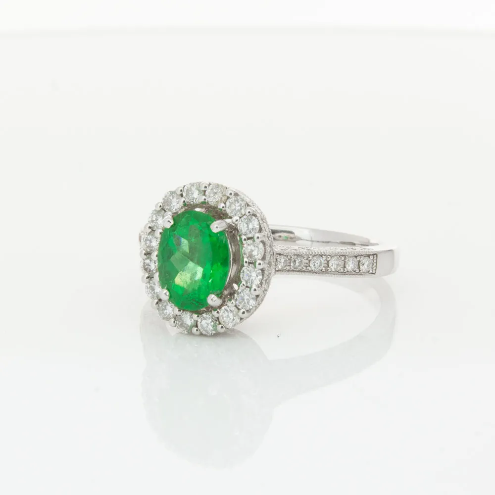 18ct White Gold 1.00ct Emerald & Diamond Ring