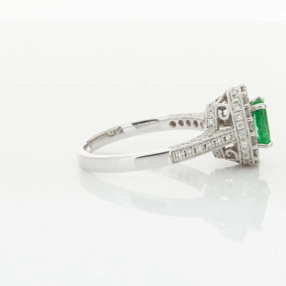18ct White Gold 1.00ct Emerald & Diamond Ring