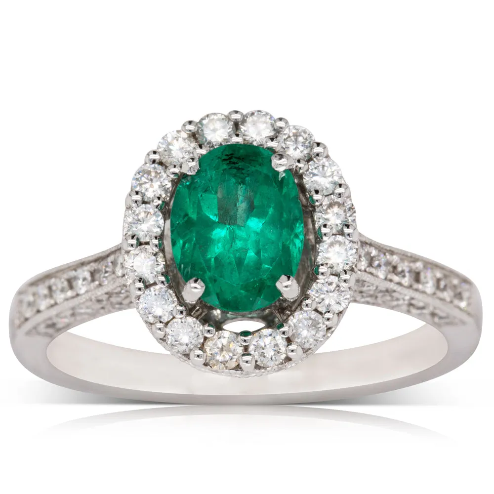 18ct White Gold 1.00ct Emerald & Diamond Ring