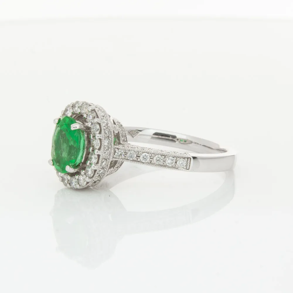 18ct White Gold 1.00ct Emerald & Diamond Ring