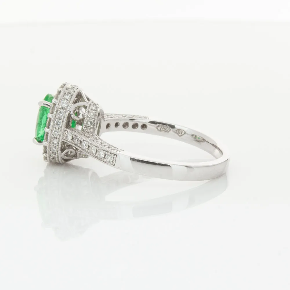 18ct White Gold 1.00ct Emerald & Diamond Ring