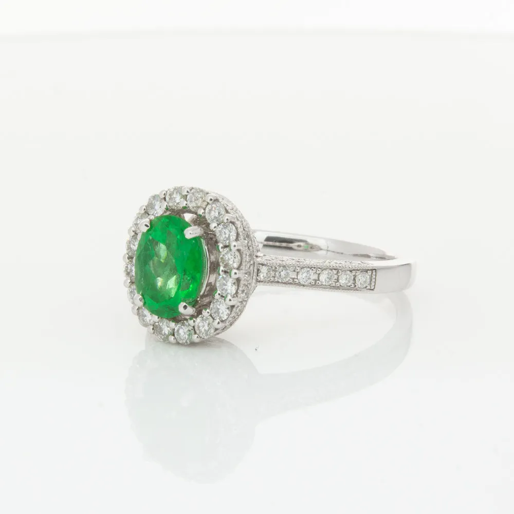 18ct White Gold 1.00ct Emerald & Diamond Ring