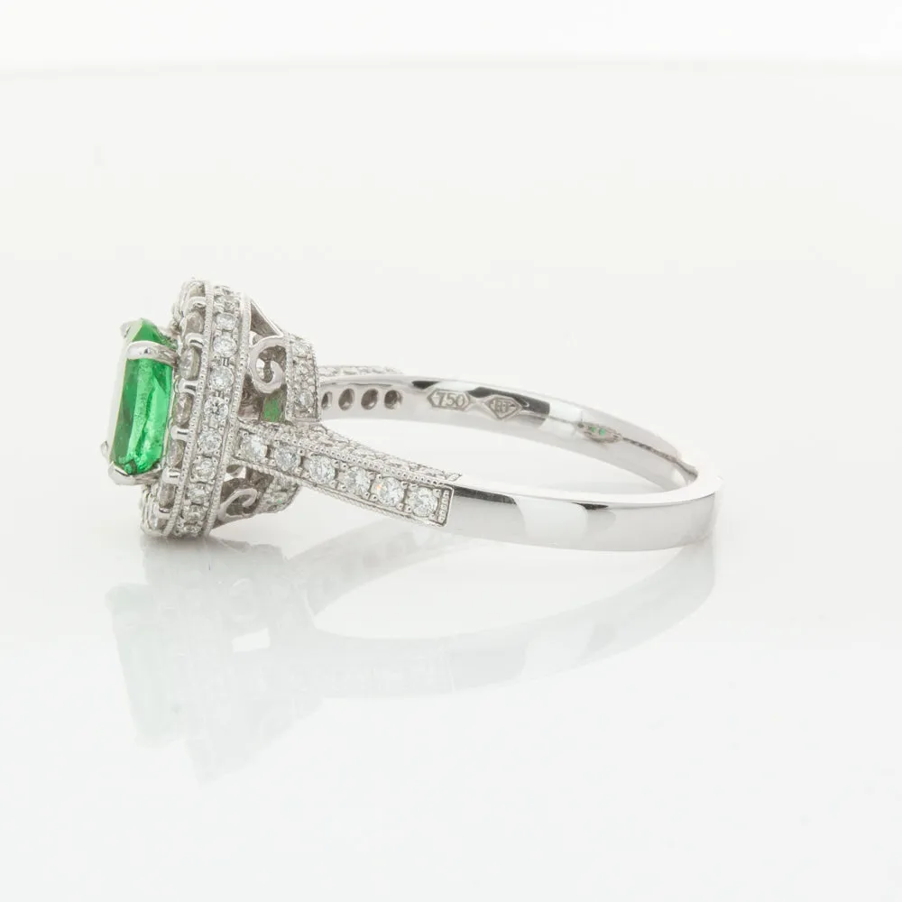 18ct White Gold 1.00ct Emerald & Diamond Ring