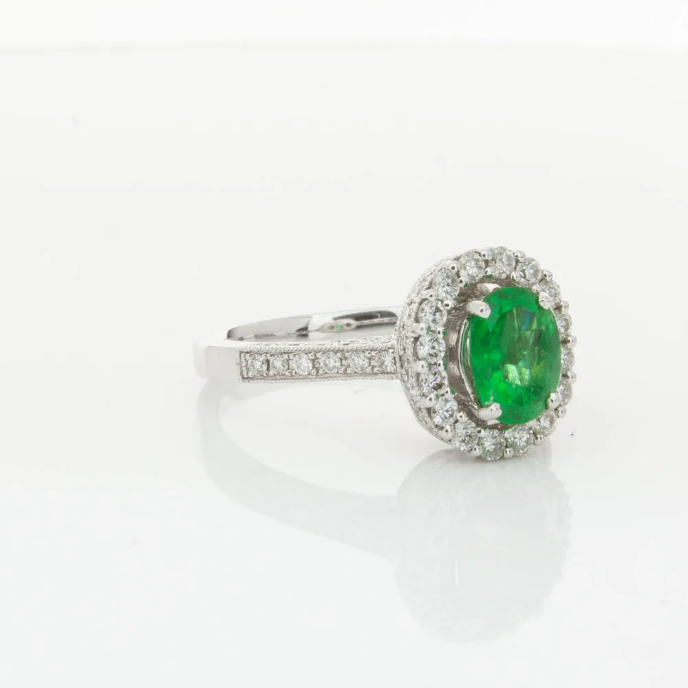 18ct White Gold 1.00ct Emerald & Diamond Ring
