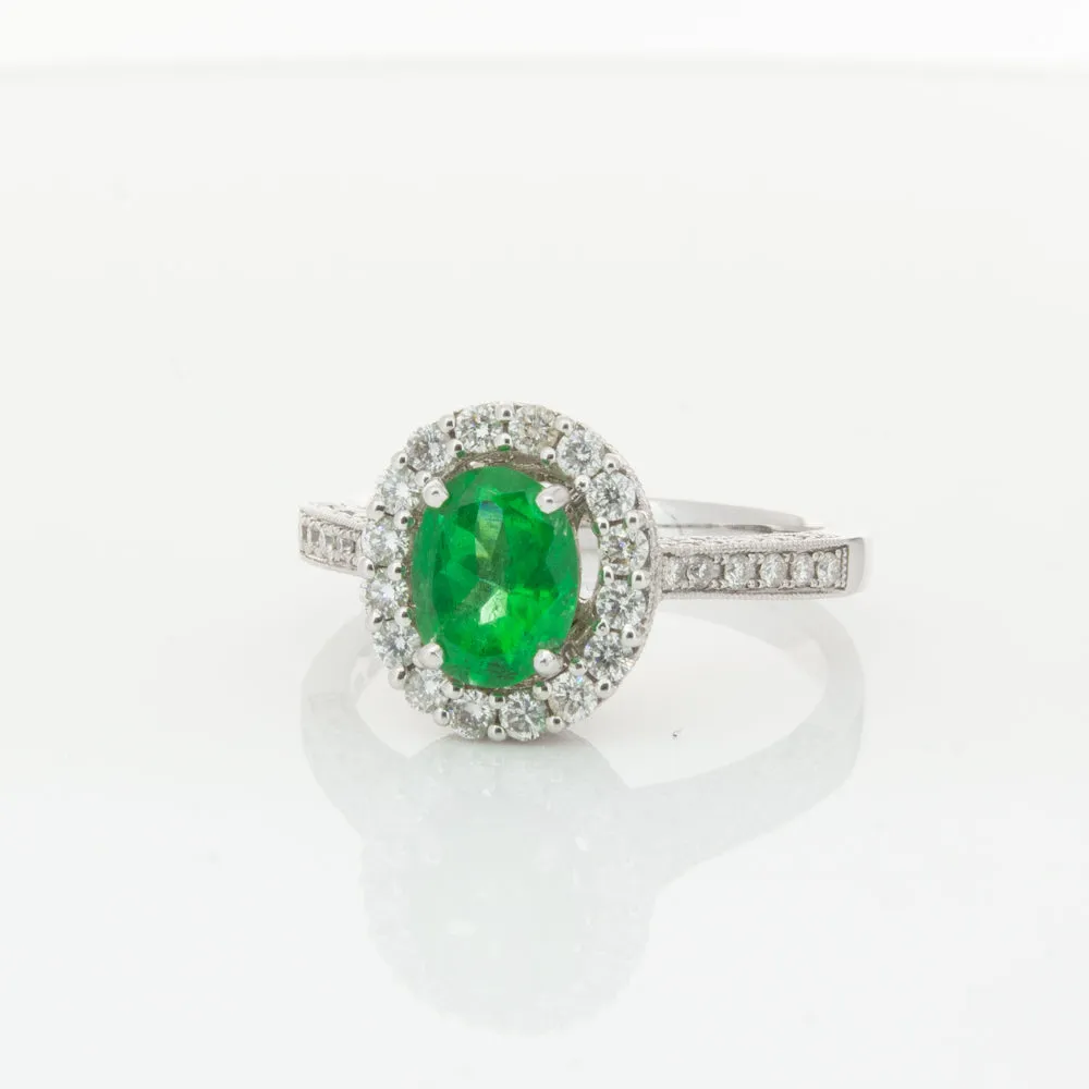 18ct White Gold 1.00ct Emerald & Diamond Ring