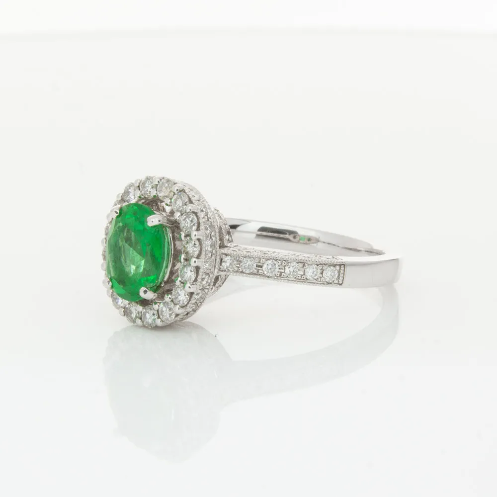 18ct White Gold 1.00ct Emerald & Diamond Ring