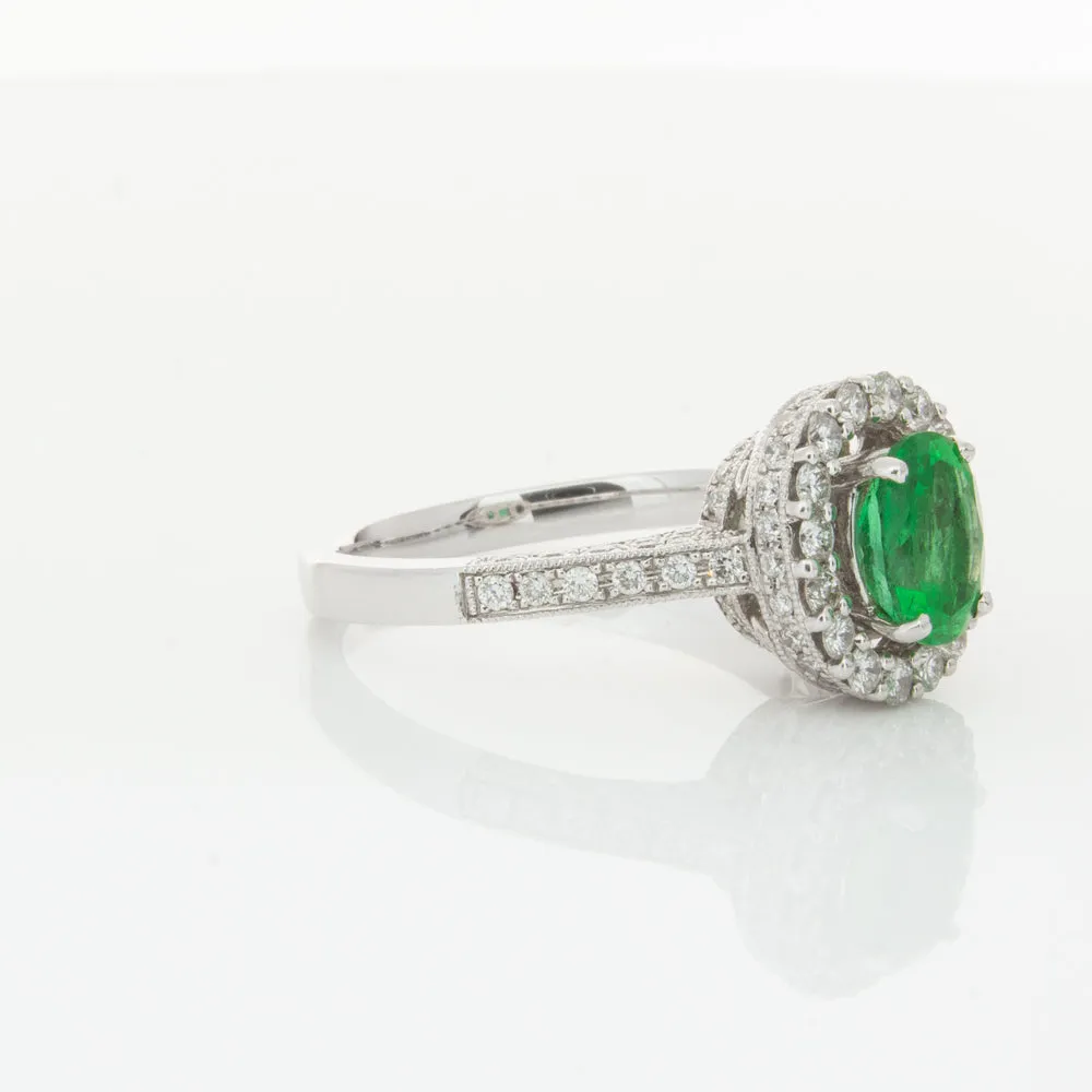 18ct White Gold 1.00ct Emerald & Diamond Ring