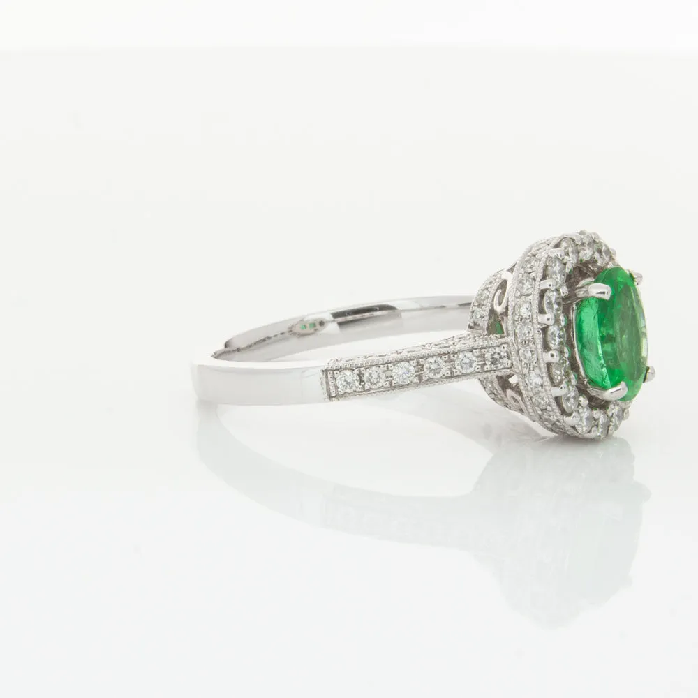 18ct White Gold 1.00ct Emerald & Diamond Ring