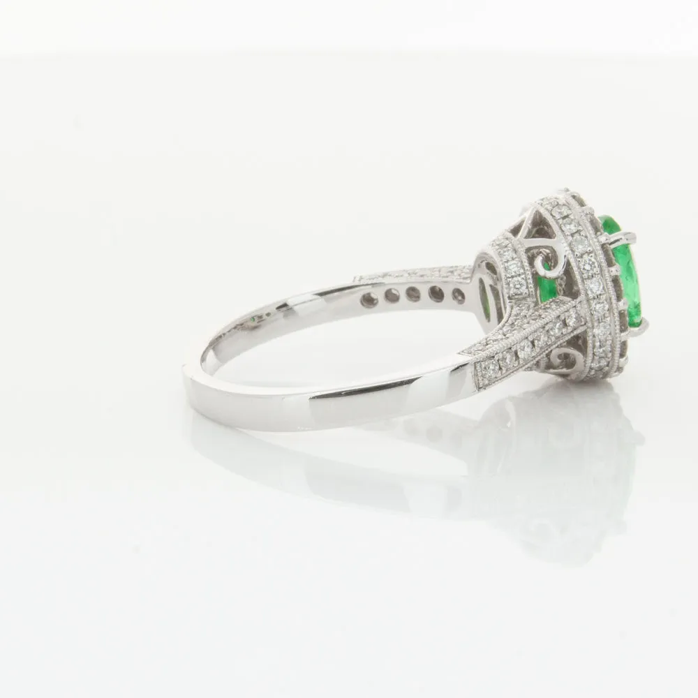 18ct White Gold 1.00ct Emerald & Diamond Ring
